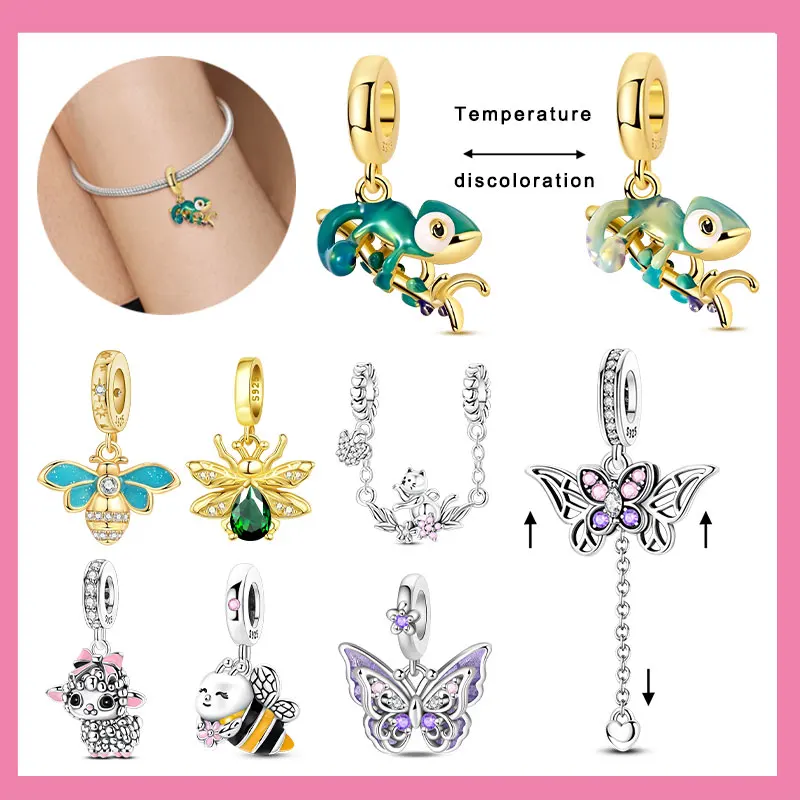 

Стерлингового Серебра 925, мечтательная пчела, светлячок, светящаяся фиолетовая подвеска-бабочка, бусины, подвеска для оригинального браслета, ювелирные изделия для женщин и девочек
