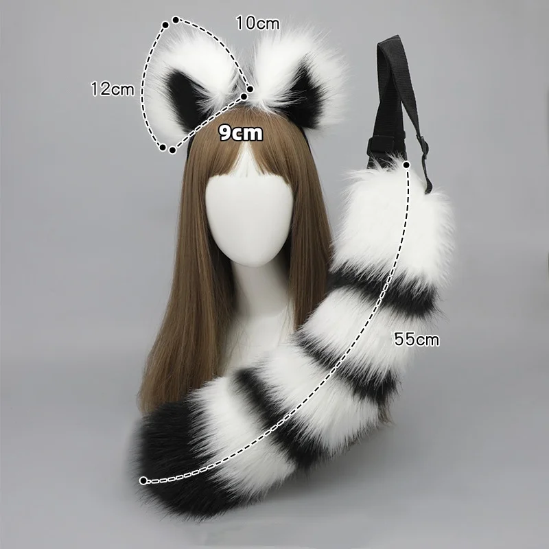 New Arrival Faux Fur Ears Raccoon Fox Ear Headband Animal Tail Set Halloween Costume Props Anime Hairband Cosplay Accessories