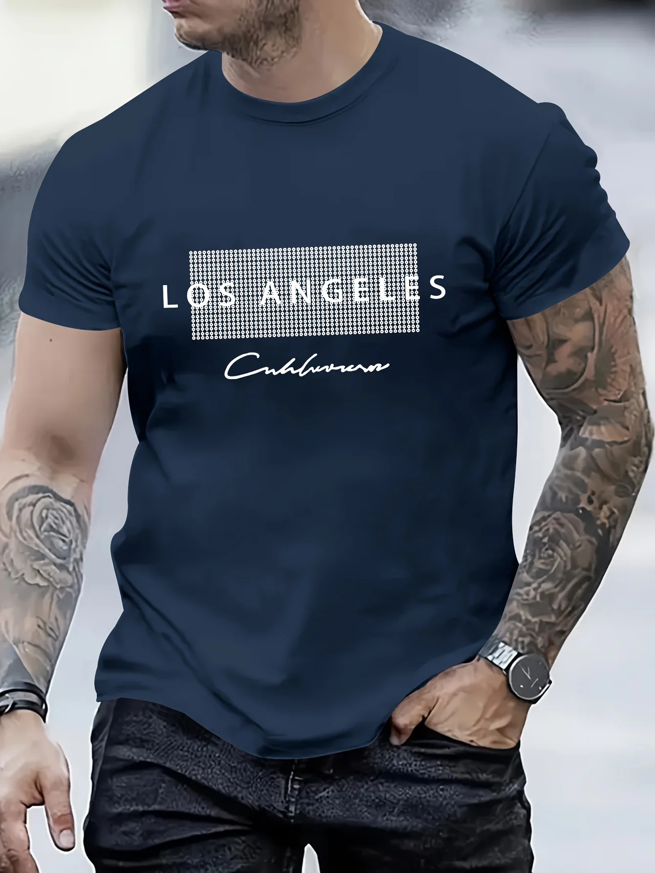 

LOS ANGELES GRAPHIC PRINTED T-SHIRT - Crew neck, monogrammed, regular fit, men's casual short sleeve t-shirt - Four Seasons