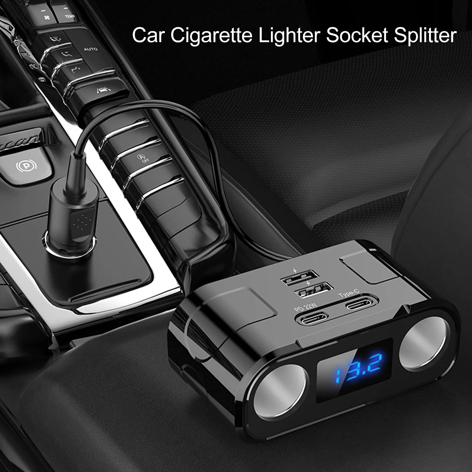 Car Socket Splitter Smart Chip Cigarette Lighter Splitter 12T To 24V Real Time Voltage Display Over Voltage  for SUV