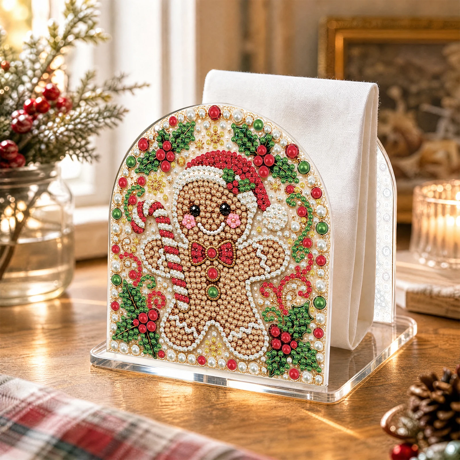 DIY Pearl Diamond Art Christmas Tissue Box Holder Acrylic Desk Decor Craft Kit 5.71x5.71in
