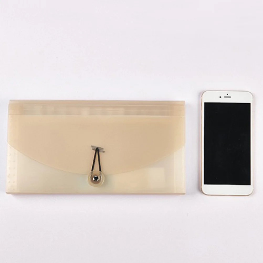 1 Buah Folder File Organizer Akordeon yang Dapat Diperluas Penyimpanan Dokumen Tahan Air Portabel dengan Pita Elastis Beige dan Label Berwarna