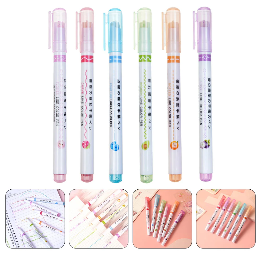 6 Pcs Linear Highlighter Highlightersabs Glitter Pastel Book Curve Pens Coloring Markers Bulk Roller