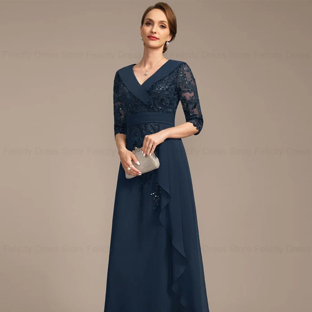 FELICITY-vestido de casamento com lantejoulas apliquiais, vestido até o chão, linha A com decote em V, mãe da noiva, requintado, 2024