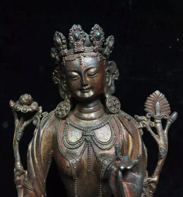 Collect China Tibet Buddhism Temple Bronze Gilt Kwan-Yin Buddha Goddess Statue