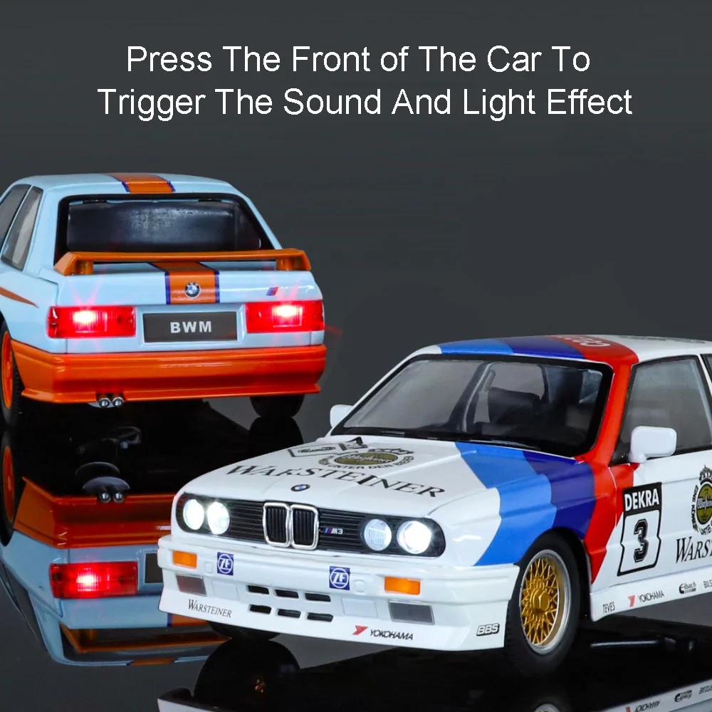 合金ダイキャストカーモデル,花柄,車のおもちゃ,前輪が開いている,ステアリング音,ライトバックプル,ギフト,装飾品,1:24,m3