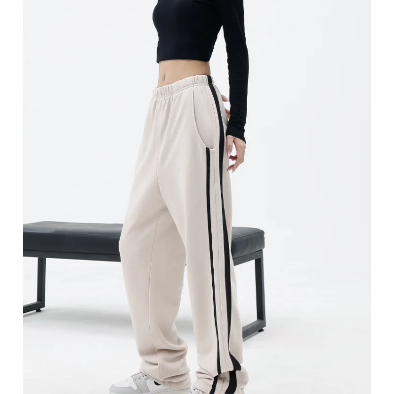 

Women Army Solid Black Baggy Sweatpants Wide Leg Pants Fashion Pocket High Waist Straight Pants Street Mopping Trouser Ladies