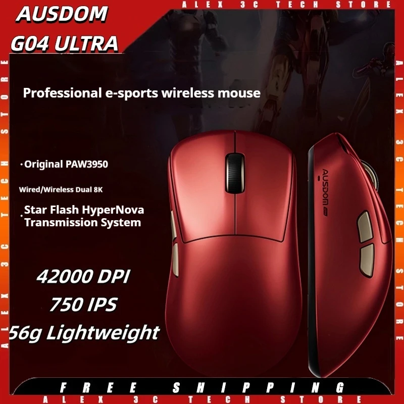 

AUSDOM G04 Ultra Gaming Mouse Dual 8k 56g 3Mode PAW3950 750IPS 42000DPI 600mAh Ergonomic Double Teflon Footpatch for Win Mac OS