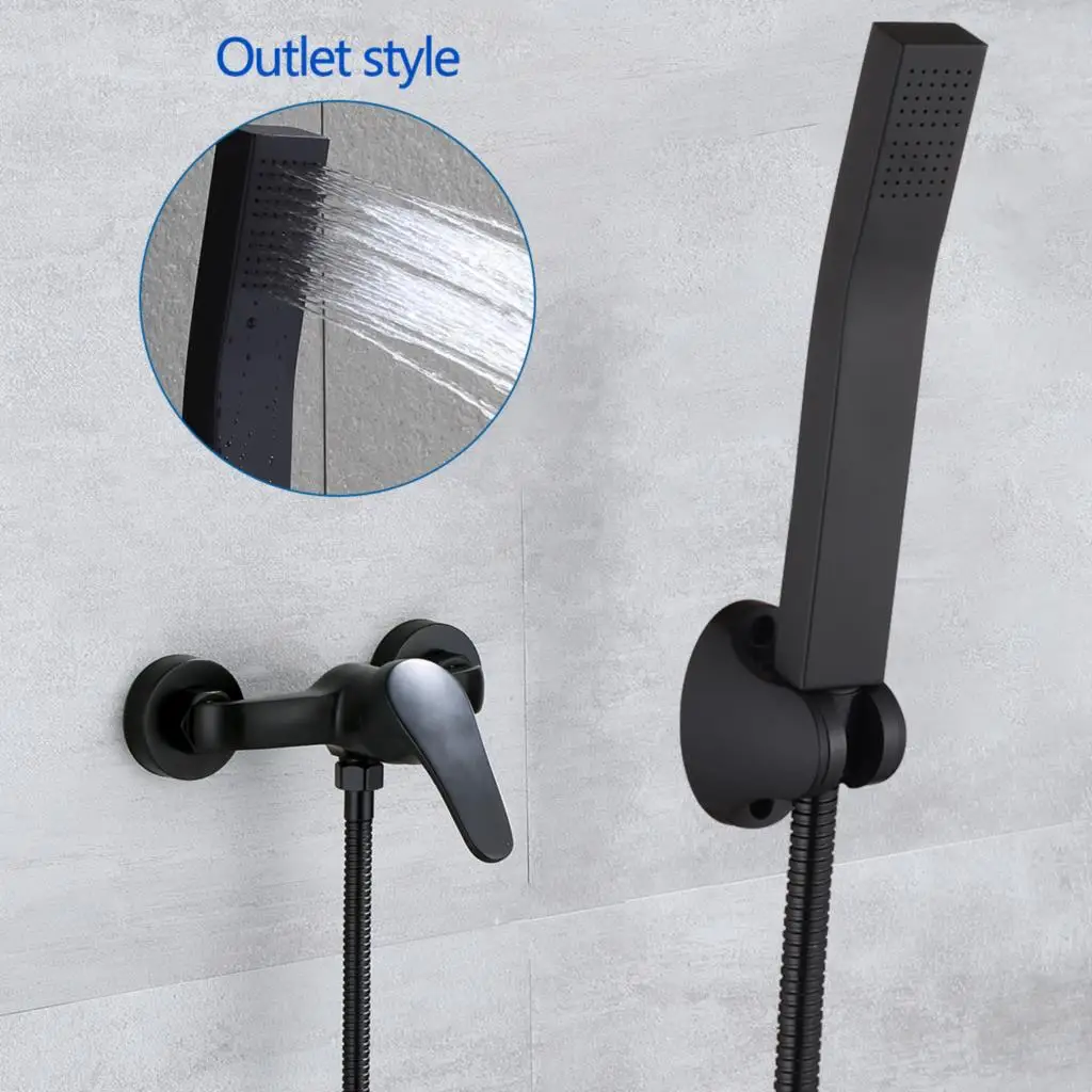 Bathroom Shower Set Luxury Matte Black Shower Faucet Wall Mounted Shower Rainfall with High Pressure Shower Head 1.5M Hose