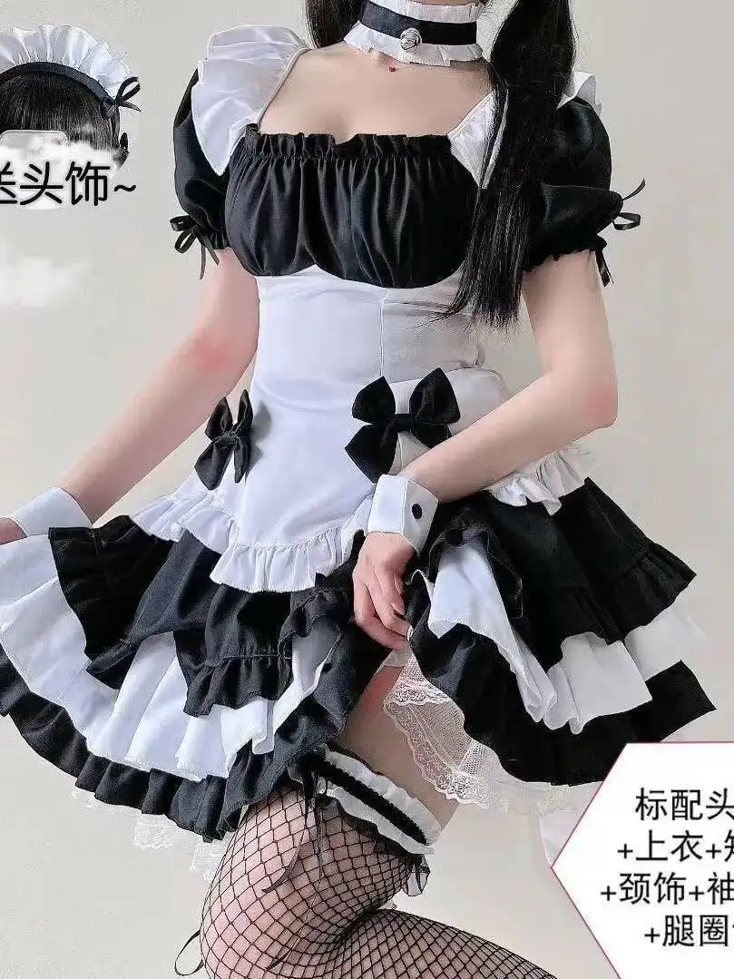 Bonito macio menina lolita empregada roupa diária plus size rendas-up empregada anime traje vestido de palco elegante doce moda feminina topos mp6s