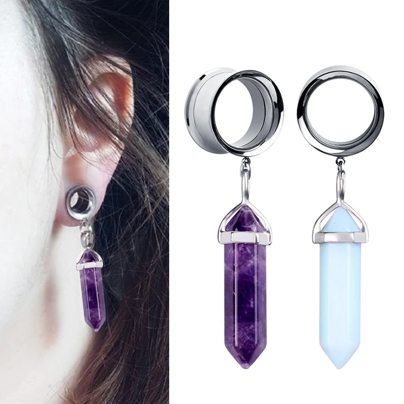 1Pc Screw-fix Opal Stone Pendant Ear Tunnel Plugs and Gauges Flesh Piercing Stretcher Expander Plug Earring