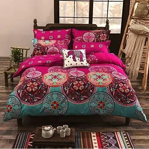 

Boho Bedding Set Lightweight Microfiber Reversible Duvet Cover Set, Bohemia Exotic Comforter Cover King Queen Size 3 Piece Set