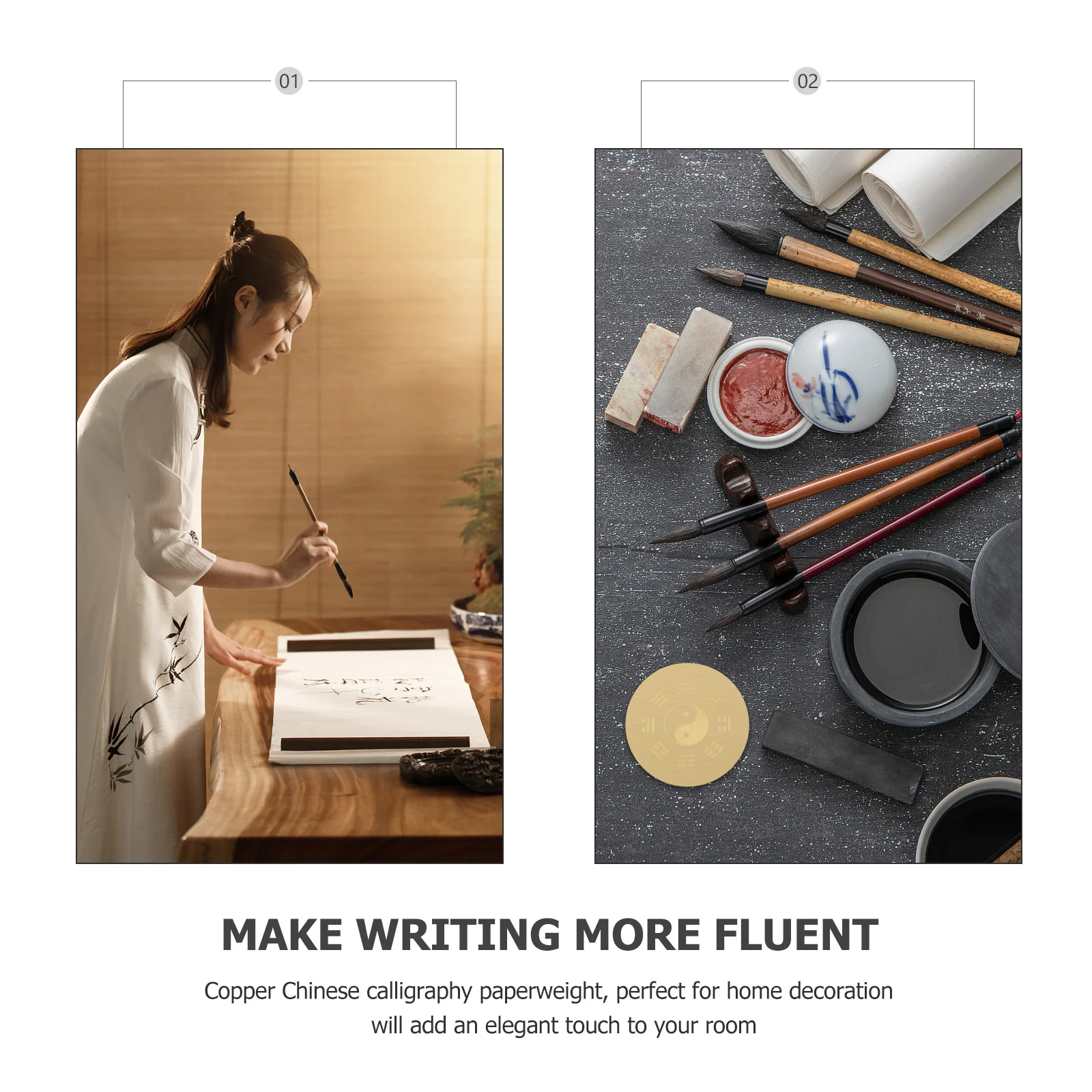 

Round Copper Paperweight Smooth Surface Metal Craft Decoration for Desk Tabletop Calligraphy Training Office Vintage Decor Item