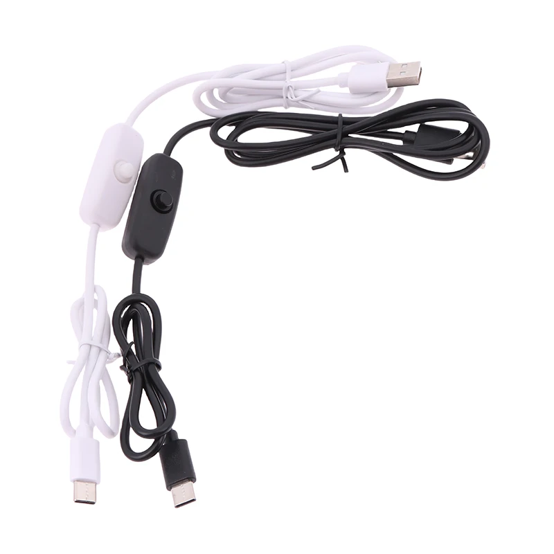 USB To Type C Switch Cable DC 5V 2A Power Supply Extension Power Wire White Black USB To Type C Button Switch Line For Lamp Fan