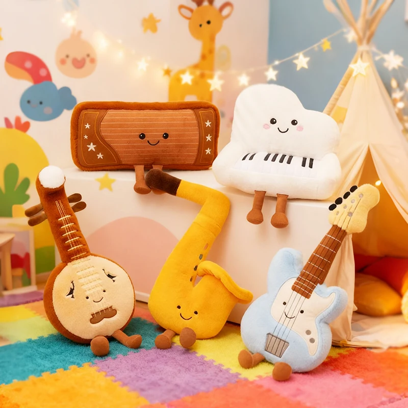 حزمة هدايا فريدة من نوعها: ألعاب قطيفة للآلات الموسيقية (بيانو/Guzheng/ZhongRuan/Bass/Sax) للأطفال والأصدقاء وأفراد الأسرة.