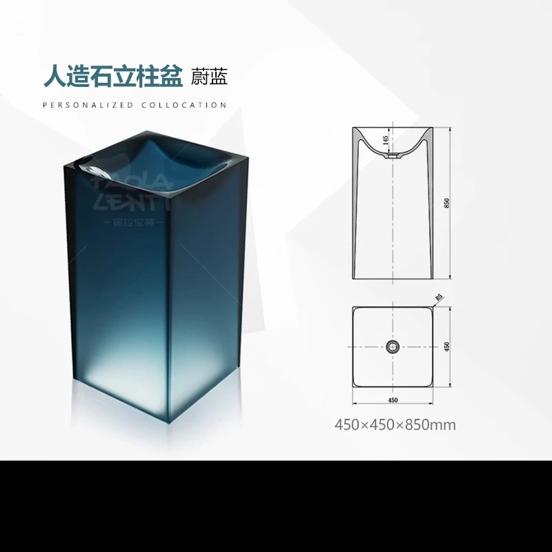 Y Transparent Pedestal Wash Basin Hotel Homestay Bathroom Integrated Floor-Standing Washstand Pedestal Basin