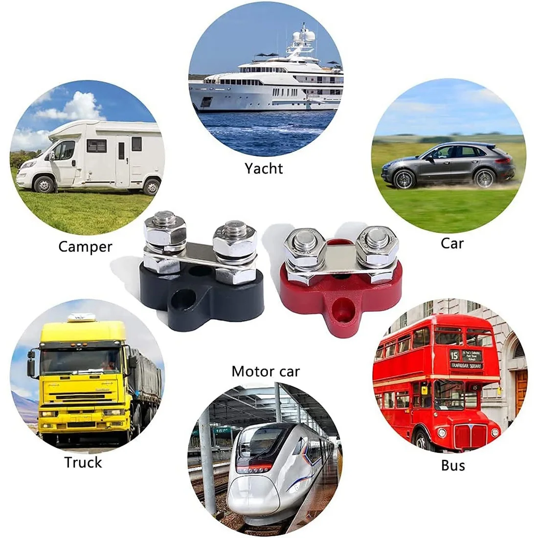 NN89R 터미널 블록 스터드 M8 48V 정션 블록 버스 바 트럭 RV 보트용 듀얼 헤비 듀티 배전 스터드, 검정색