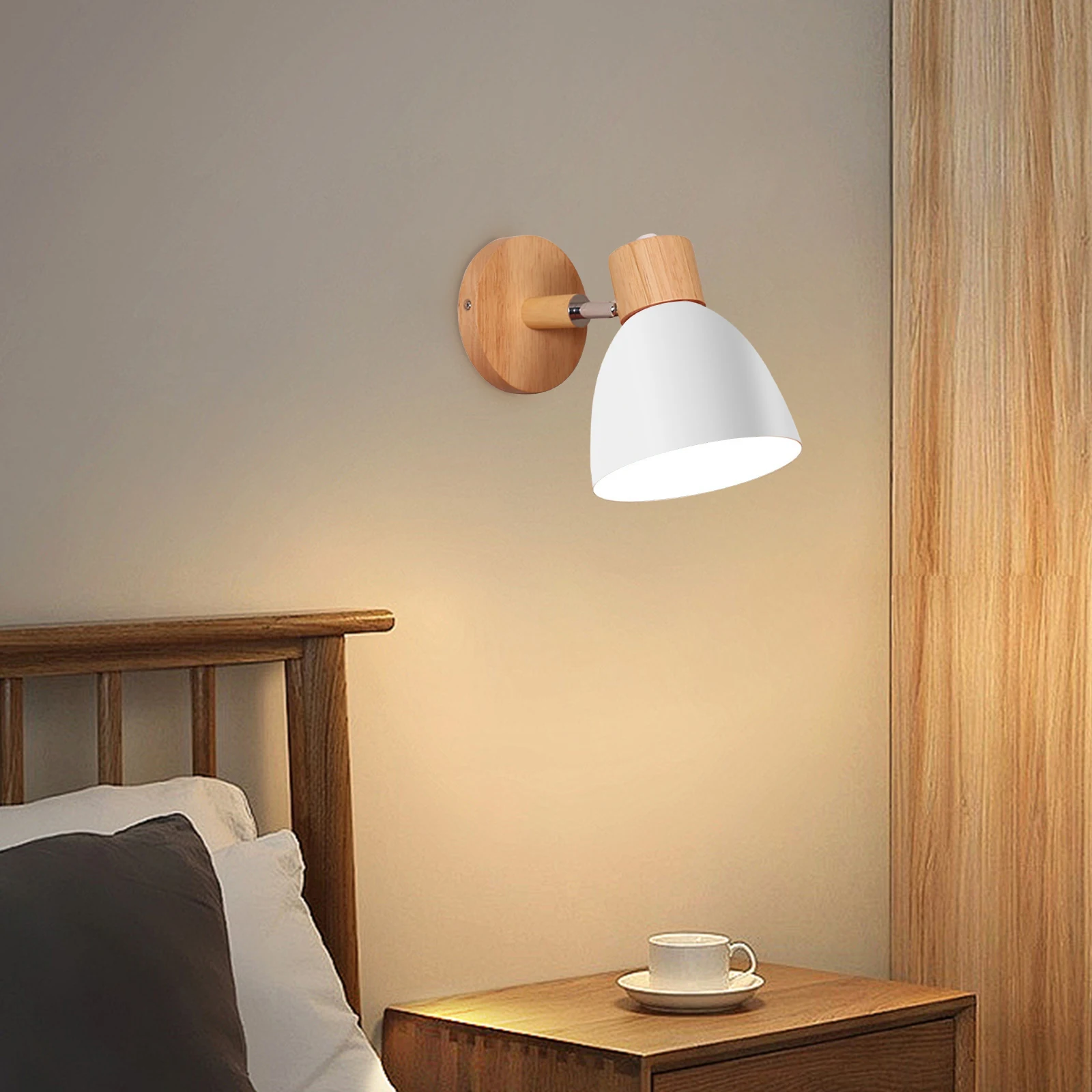 

Modern Wooden Nordic Wall Lamp Wall Sconce for Bedroom Living Room Home Lighting Macaroon 6 Color Steering Head E27