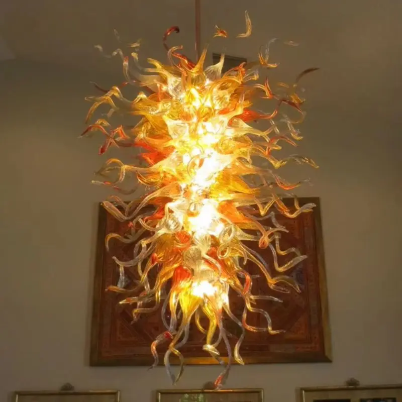 

Hand Blown Glass Chandelier Chihuly Style Art Decor Murano Hanging Light Fixtures for High Ceilings Entryway Villas Stairs