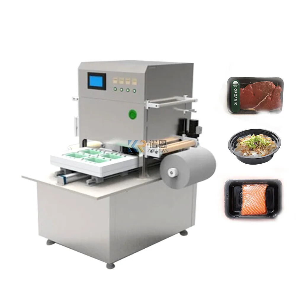 Automatische Kunststoff Mahlzeit Lebensmittel Salat Tablett Versiegelung Kunststoff Box Tablett Versiegelung Maschine Vakuum Schüssel Vakuum Karte Tablett Verpackung Maschine
