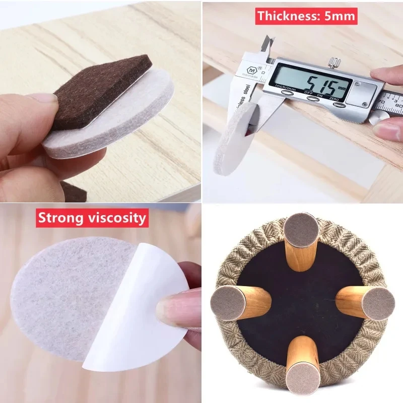 Coussinets de pieds de chaise en feutre épais de 5mm, auto-adhésifs pour meubles muets, joint Anti-collision antidérapant, tapis de protection de sol en bois, 128 à 18 pièces
