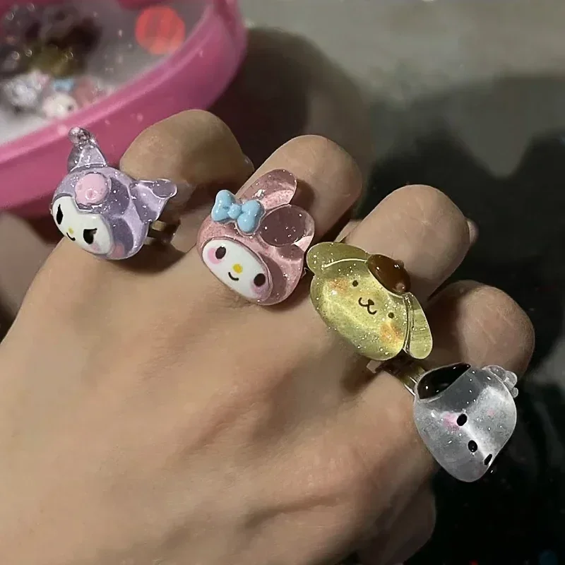 Sanrio Ring Cartoon Figuur Kawaii Mijn Melodie Kuromi Cinnamoroll Verstelbare Ringen Kids Speelgoed Decoratie Accessoires Verjaardagscadeaus