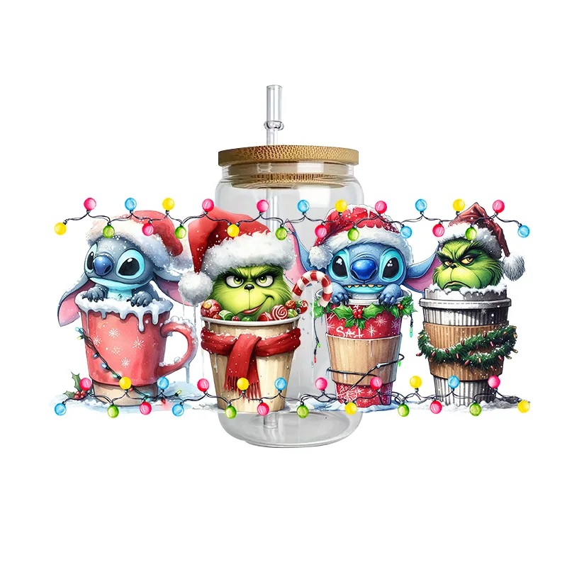 

Christmas Stitch Series Easy peel waterproof DIY Decals 3D transfers uvdtf stickers 16oz uv dtf tumbler cup wraps sticker
