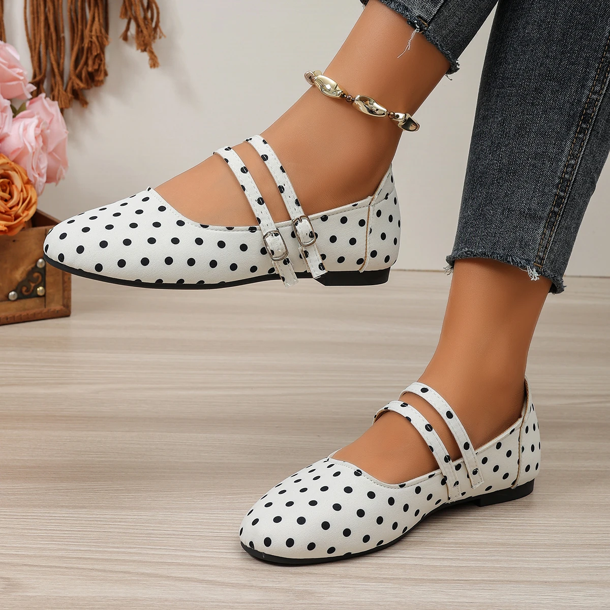 Damen Mary Jane Ballerinas mit doppeltem Riemen, runder Zehenpartie und weicher Sohle, Freizeitschuhe – Detail 20