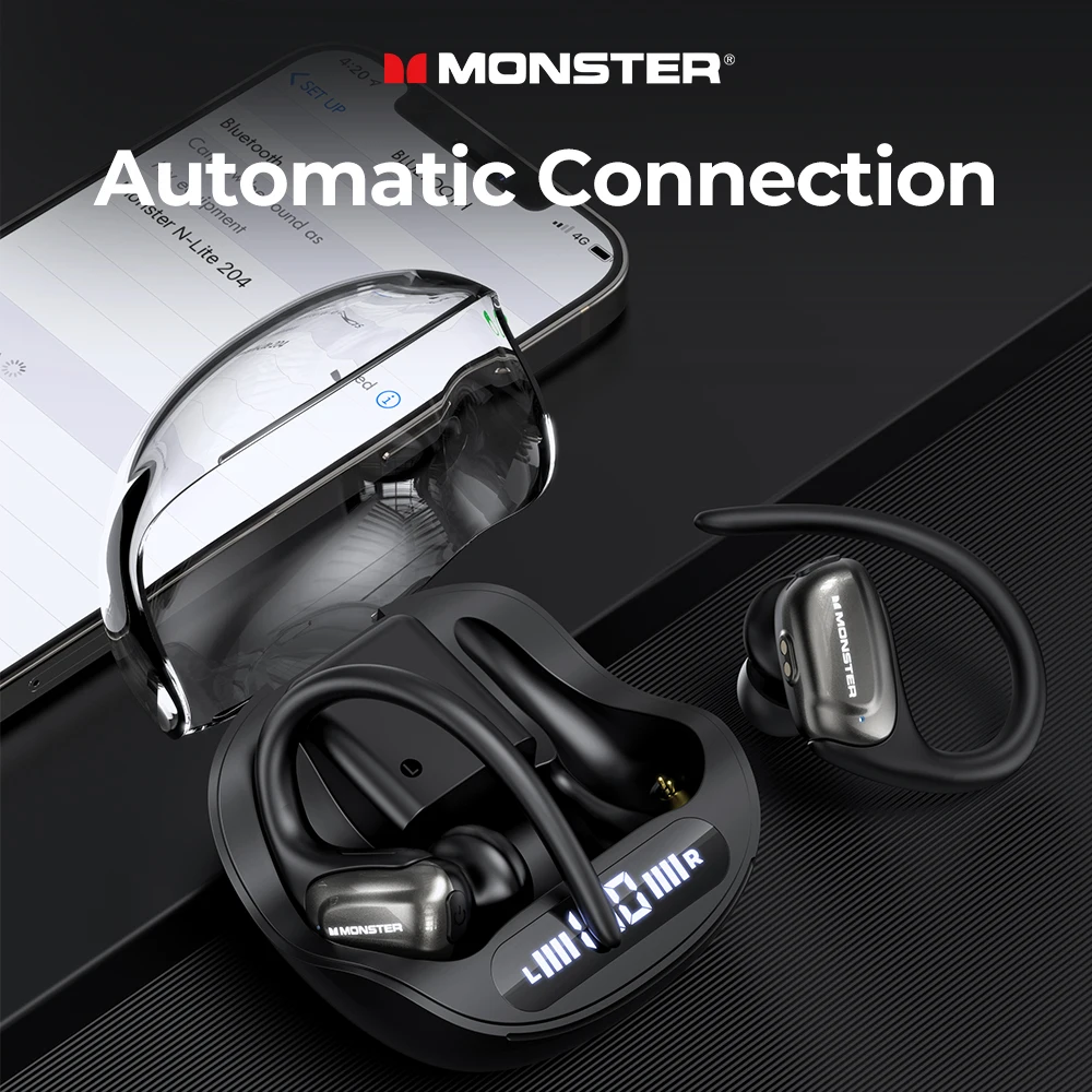 Monster iSport Lite 202 Sports Wireless Earphone Bluetooth Headphones Stereo Bass Running Earbuds with Mic EarHook Waterproof