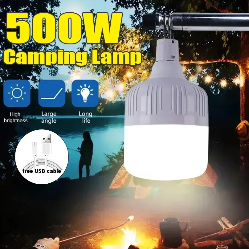 NEW 500W Rechargeable LED Portable USB LED Camping Lights Outdoor Emergency Lamp High Power Lamp Flashlight Party BBQ Bulb