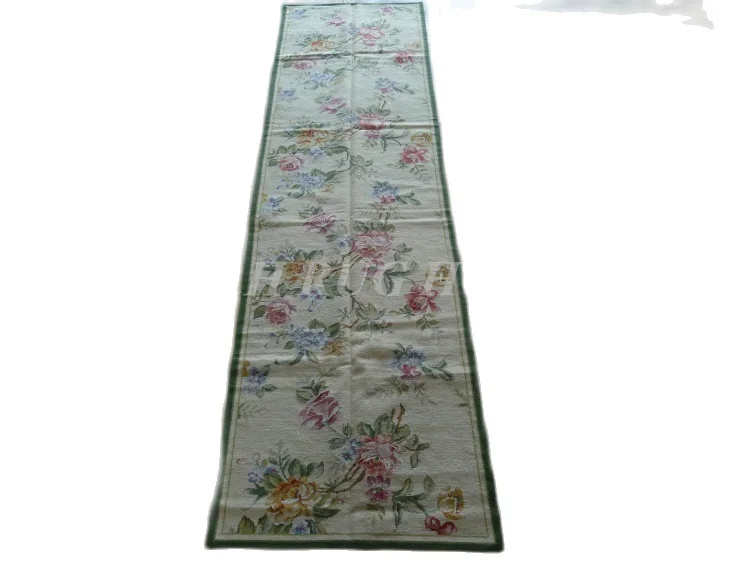 Free shipping 2.5'x10' Runner Handmade Floral English Garden Wool Needlepoint Rug Pink Roses