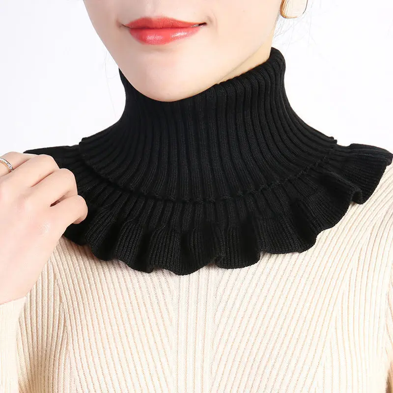 Knitted Wool Neck Protection, Cold and Windproof, Warm Scarf, Women's Solid Color Simple and Versatile Turtleneck Fake Collar