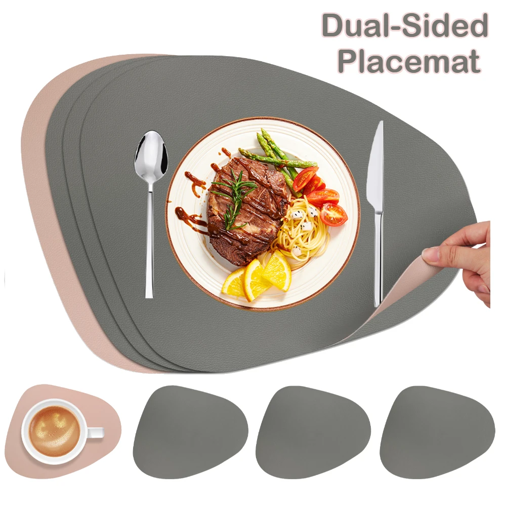 Doppelseitige Anti-Rutsch-PU-Pad-Tischmatte mit Untersetzer, ölbeständiges, wasserdichtes Leder-Tischset für Küche, Abendessen, Couchtische, Matten