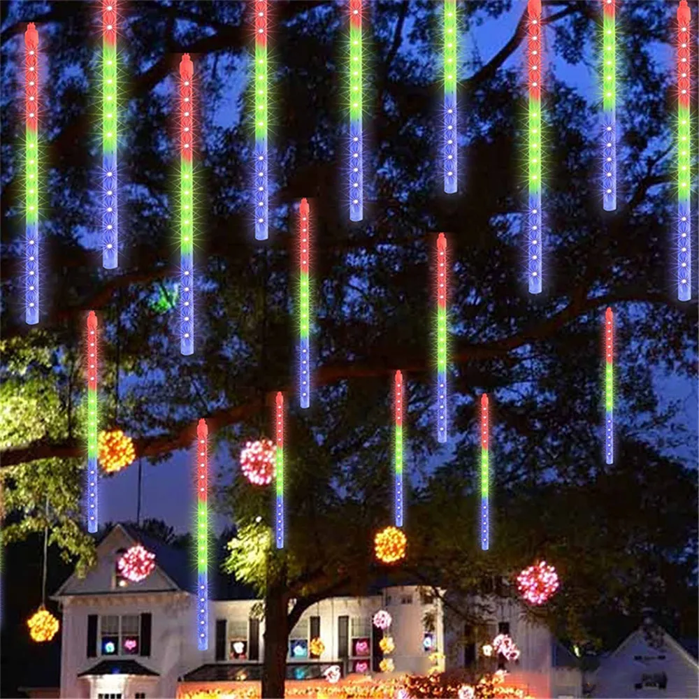 32/24/16/8 Tube 30/50cm LED Meteor Shower Rain Light Falling Rain Icicle Lights for Holiday Christmas Tree Decoration EU/US Plug