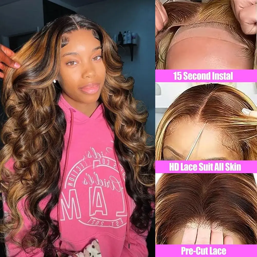 Pre Cut 5x5 HD Lace Closure Wigs 4/27 Highlight Wig Human Hair Body Wave Lace Front Wigs 300 Density Human Hair Wigs Beliself