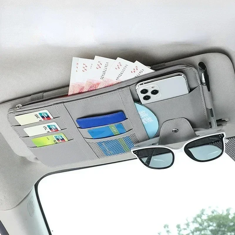 Car Sun Visor Organizer Multi-Pocket Auto Interior Accessories Pocket Organizer Car Document Storage Pouch Pen Holder