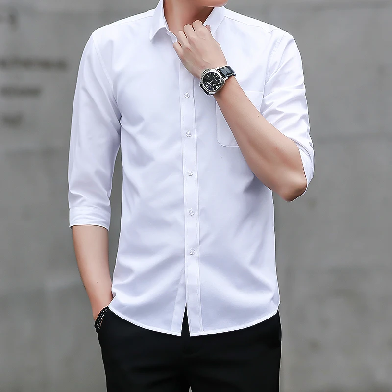 

M-XXXXXL Plus Size Men's Solid Color 3/4 Sleeve Oxford Shirt Casual Slim Fit Breathable Summer Shirt with Pocket Streetwear Tops