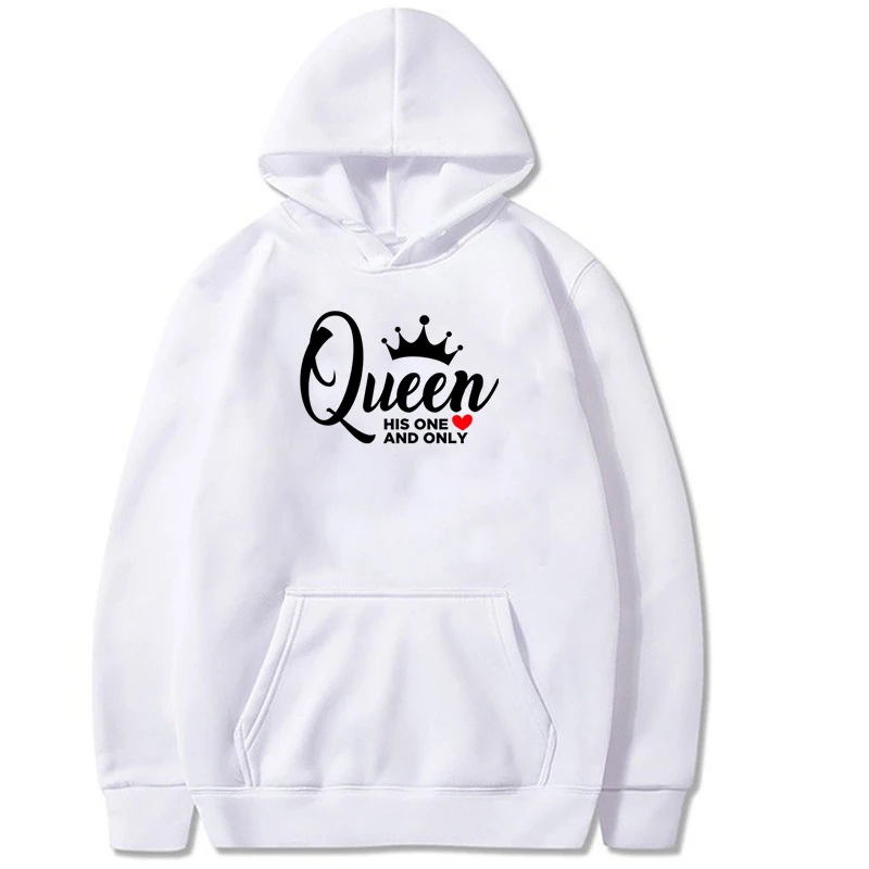 King Her/Queen His One and Only Print Hoodies Autumn Lover Sweatshirts Women Men Funny Loose Hooded Harajuku Crown Couple Hoodie