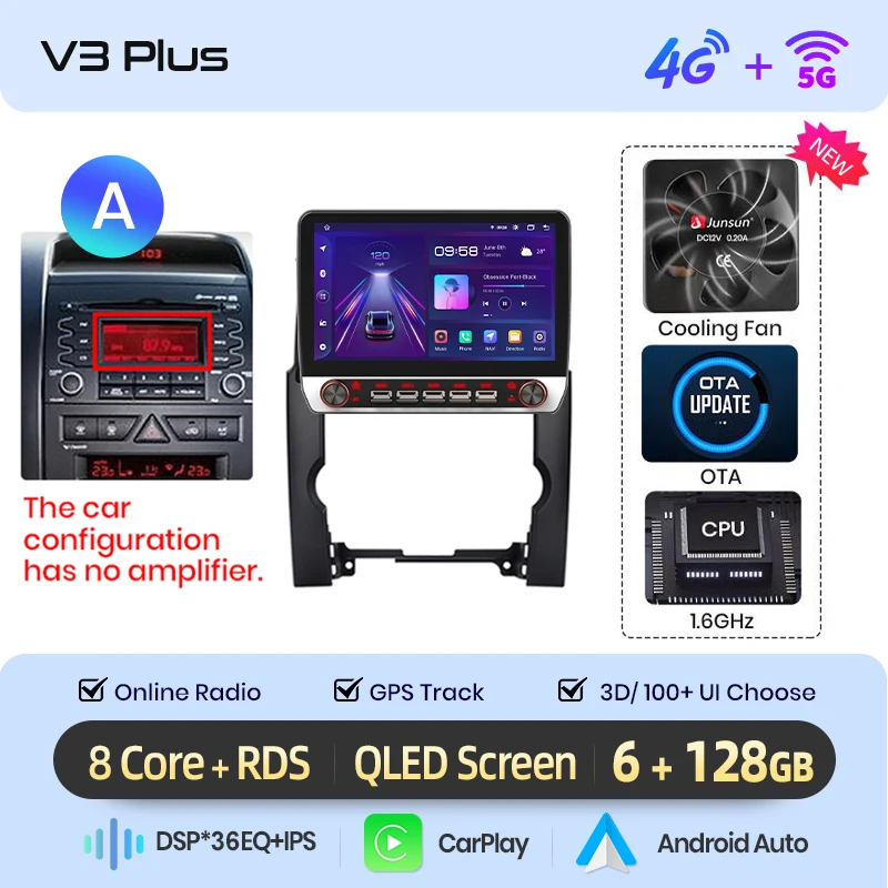 Junsun 13.1″ QLED draadloze CarPlay Android Auto autoradio voor Kia Sorento 2 XM 2009-2012 Intelligente systemen DSP SWC RDS GPS FM