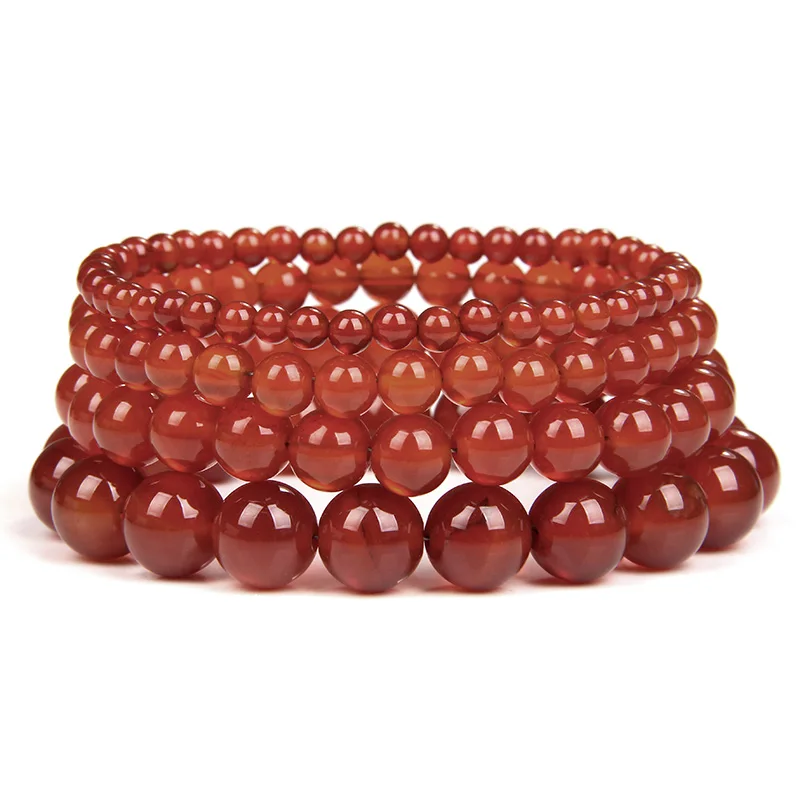 1PC Red Agates Bracelet 4/6/8/10MM Natural Agates Carnelian Stone Bead Stretch Bangle High Quality Jewelry Gift For Women Men