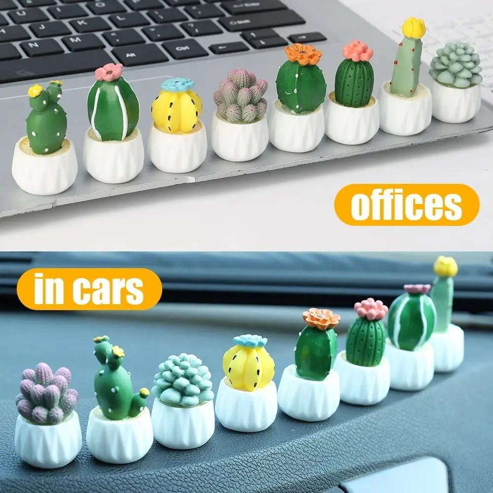 Gift Mini Cute Cactus Car Ornament Resin DIY Succulent Plant Pots Cactus Bonsai Model Home Garden Decor Toy