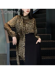 TWOTWINSTYLE Colorblock Leopard Printting Loose Blouse For Women O Neck Long Sleeve Pullover Temperament Shirts Female Fashion