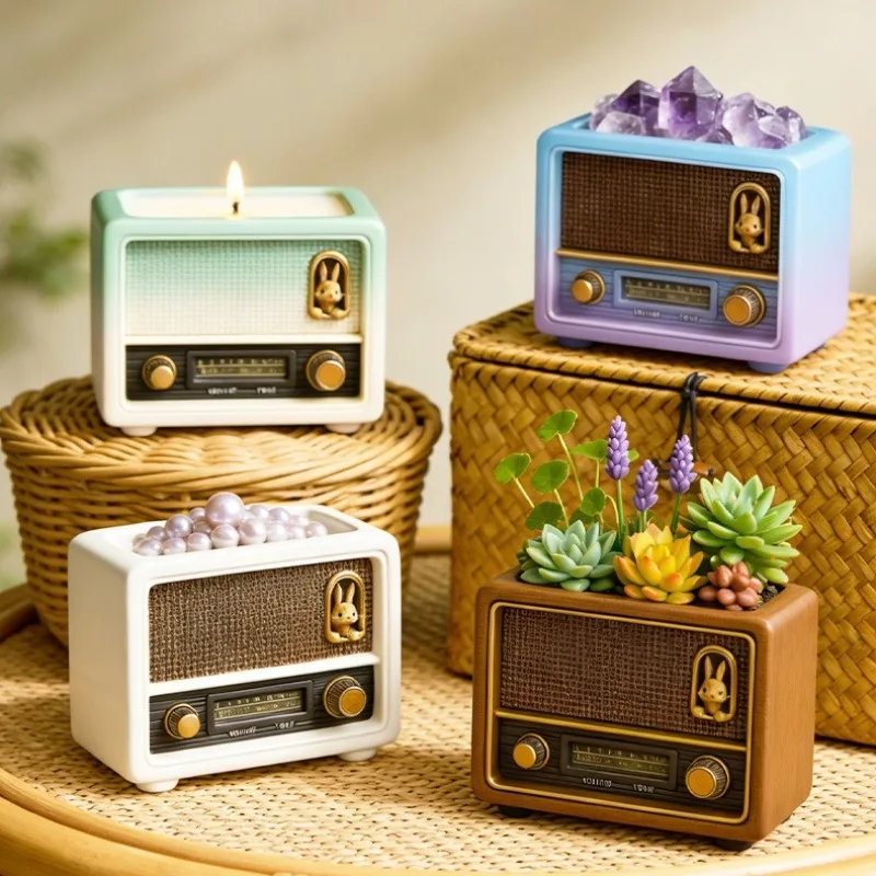 

Vase Pot Silicone Mold DIY Radio With Rabbit Decorative Flowerpot Candle Cup Plaster Cement Resin Mold Desktop Storage Box Mould