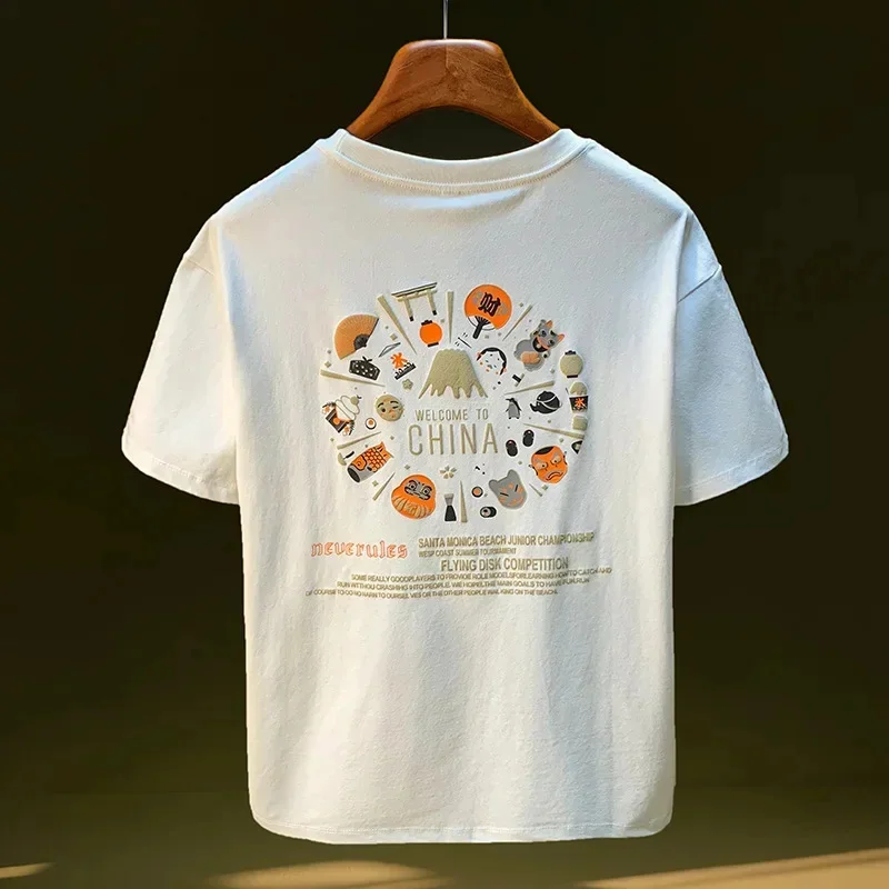 

Мужская летняя футболка с короткими рукавами и принтом в китайском стиле, новый полумодный топ, тонкая повседневная одежда