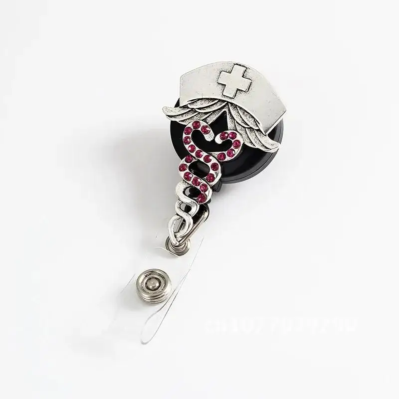 Nurse Cap Retractable Badge Reel Alloy Rhinestone Badge Holder Medical Worker Work Card Holder Accessories Hospital Supplies