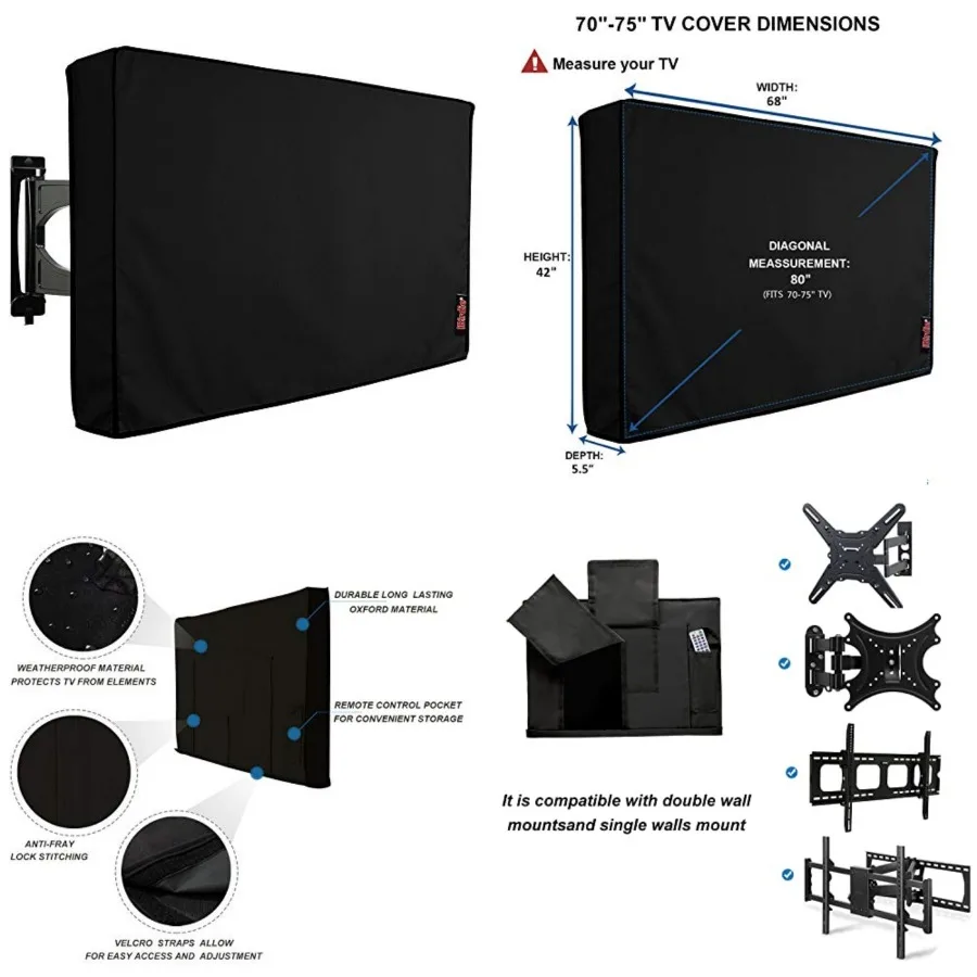 

Outdoor TV Cover 70 to 75 ch Weatherproof, Cover Size 68''L x 42''H, Waterproof for Outside Flat Screen 70 to 75 ch TV,,600D Th