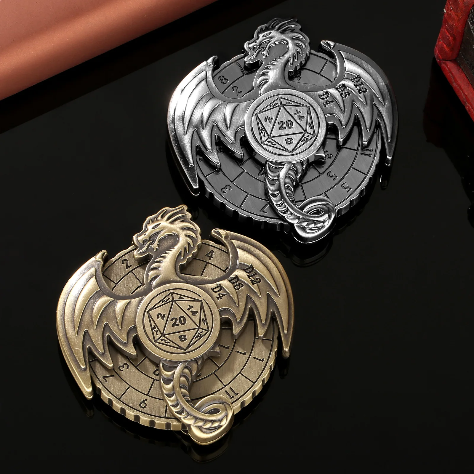 Spinner Fidget Flying Dragon, Metalowy Spinner Retro 3D, Spinner EDC dla Dorosłych, Zabawka Antystresowa, Kostki do Gry RPG DND, Prezent Redukujący Stres