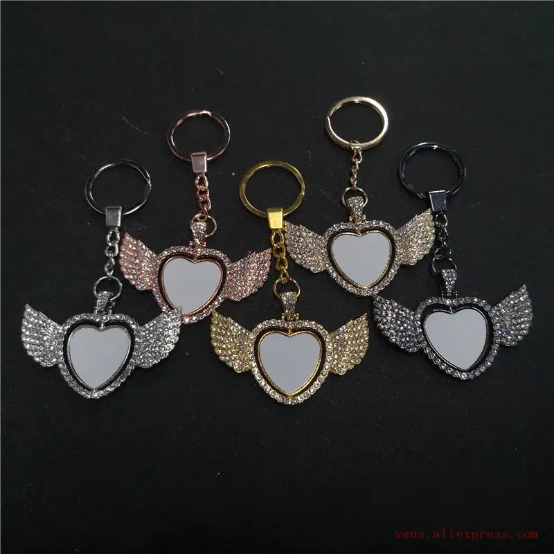 

sublimation blank heart keychains key ring hot transfer printing diy materials can rotate two sided printing 15pcs/lot