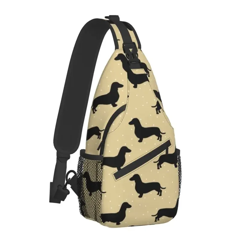 Casual Short Hair Dachshund Cream Pattern Sausage Dog Sling Crossbody Backpack Men Wiener Shoulder Chest Bags for Hiking