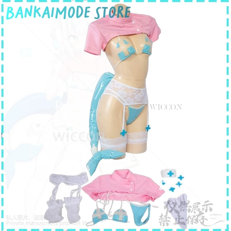 

Gawr Gura Cosplay Anime Vtuber Youtuber Costume Pink Top PU Leather Jumpsuit Sexy Lingerie Nurse Uniform Furry Tail Halloween